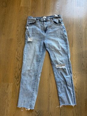 Kensie Light Blue Distressed Straight-Leg Jeans